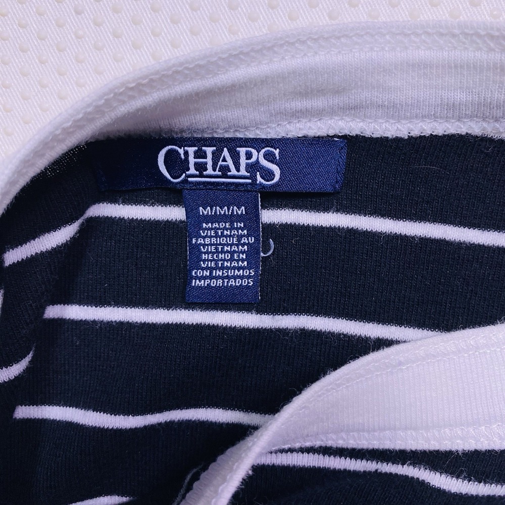 Chaps Boat Neck M Black White Stripe Lace Up 3/4 Sleeve Nautical Coastal Preppy - Picture 3 of 13